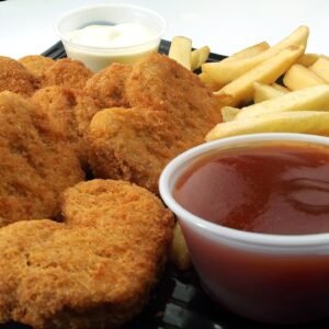 chicken nuggets, fries, dip